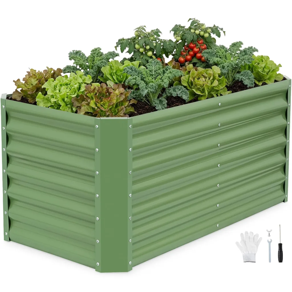 INNO STAGE Verzinkte Hochbeet-Bausätze, 120 x 60 x 53 cm – Hochbeete aus Metall für den Außenbereich, hohe, große Hochbeete aus Stahl für Gemüse und Blumen, Pflanzkästen für den Außenbereich – Grün