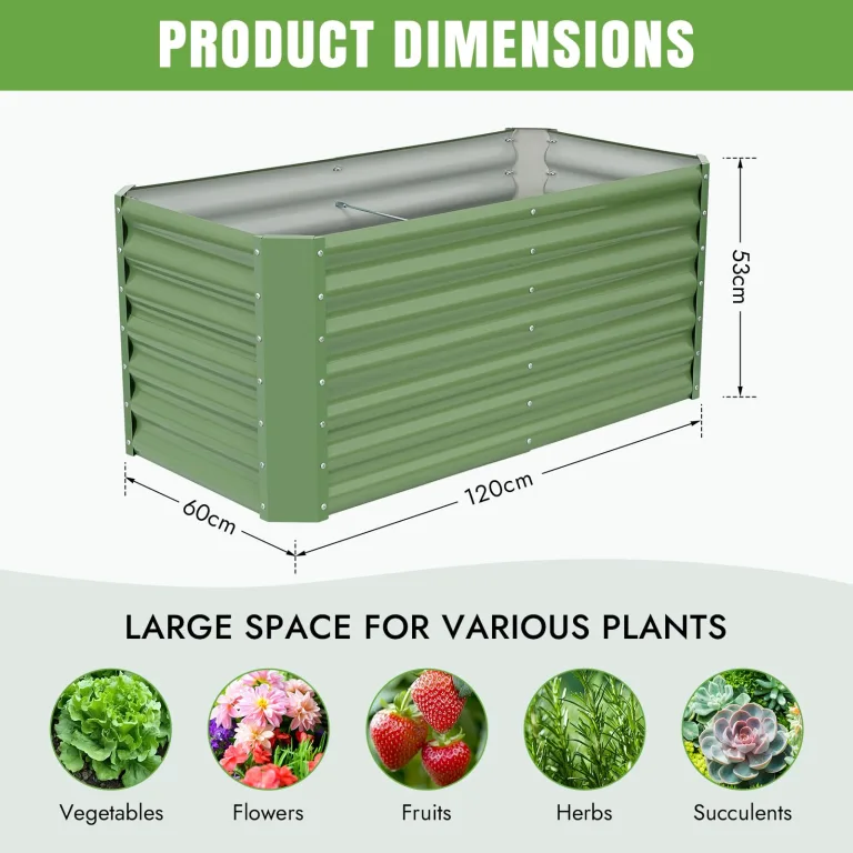 INNO STAGE Verzinkte Hochbeet-Bausätze, 120 x 60 x 53 cm – Hochbeete aus Metall für den Außenbereich, hohe, große Hochbeete aus Stahl für Gemüse und Blumen, Pflanzkästen für den Außenbereich – Grün – Bild 2