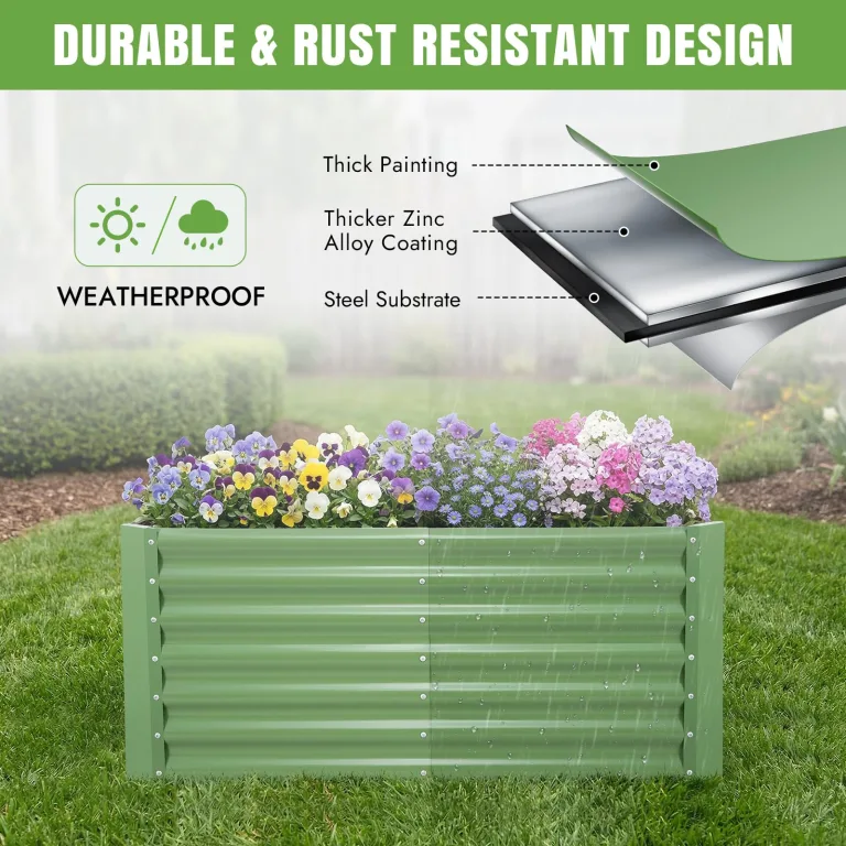 INNO STAGE Verzinkte Hochbeet-Bausätze, 120 x 60 x 53 cm – Hochbeete aus Metall für den Außenbereich, hohe, große Hochbeete aus Stahl für Gemüse und Blumen, Pflanzkästen für den Außenbereich – Grün – Bild 7