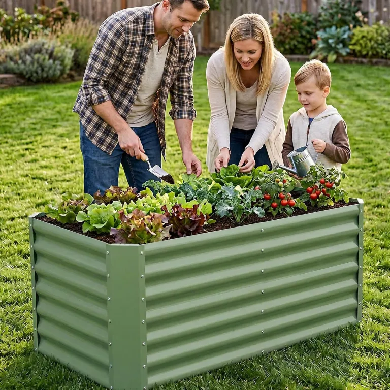 INNO STAGE Verzinkte Hochbeet-Bausätze, 120 x 60 x 53 cm – Hochbeete aus Metall für den Außenbereich, hohe, große Hochbeete aus Stahl für Gemüse und Blumen, Pflanzkästen für den Außenbereich – Grün – Bild 9