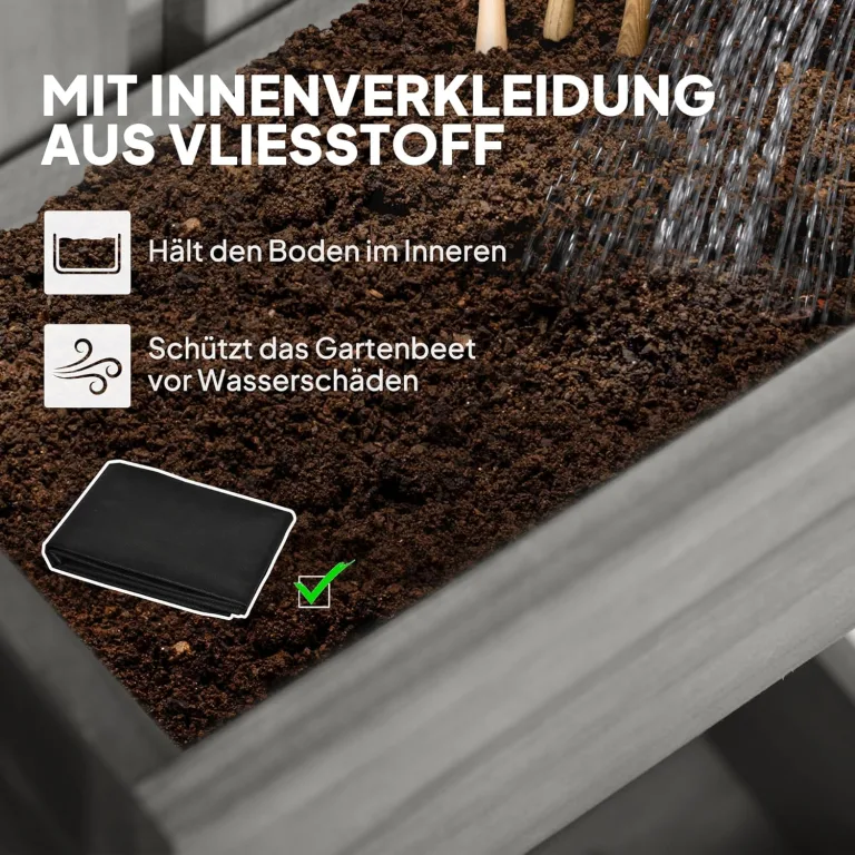 Outsunny Hochbeet Massivholz, Pflanzbeet Frühbeet Gartenbeet mit verstellbarem Blumenkasten, Wand, Pflanzkasten Pflanzkübel 60x16x80cm für Terrasse, Balkon, Gartenspalier für Blumen Pflanzen Grau – Bild 5