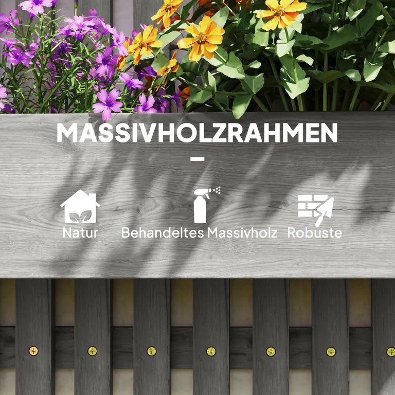 Outsunny Hochbeet Massivholz, Pflanzbeet Frühbeet Gartenbeet mit verstellbarem Blumenkasten, Wand, Pflanzkasten Pflanzkübel 60x16x80cm für Terrasse, Balkon, Gartenspalier für Blumen Pflanzen Grau – Bild 8