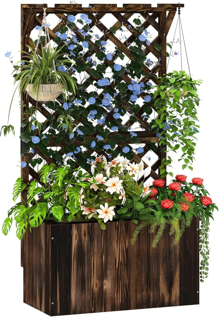 Outsunny Hochbeet Pflanzkasten mit Rankgitter Dach Spalier Pflanzkübel Blumenkasten Holz, Gartenspalier 64 x 33 x 122cm für Garten Balkon Terrasse, Blumenkübel für Kletterpflanzen Korbpflanzen, Blumen – Bild 1