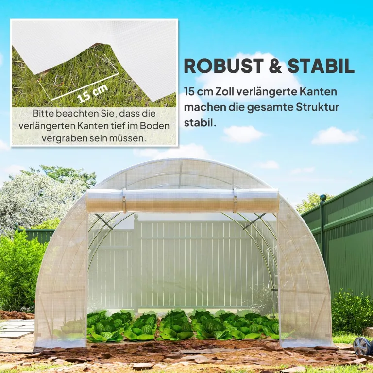Outsunny Gewächshausfolie 3 x 4 m, wasserdicht Polyethylenfolie mit Rolltür, 8 Fenster, UV Schutz, Reißfest Gartenfolie Abdeckplane für Folientunnel Gartenarbeit, Tunnelfolie für Außenbereich Grün – Bild 4