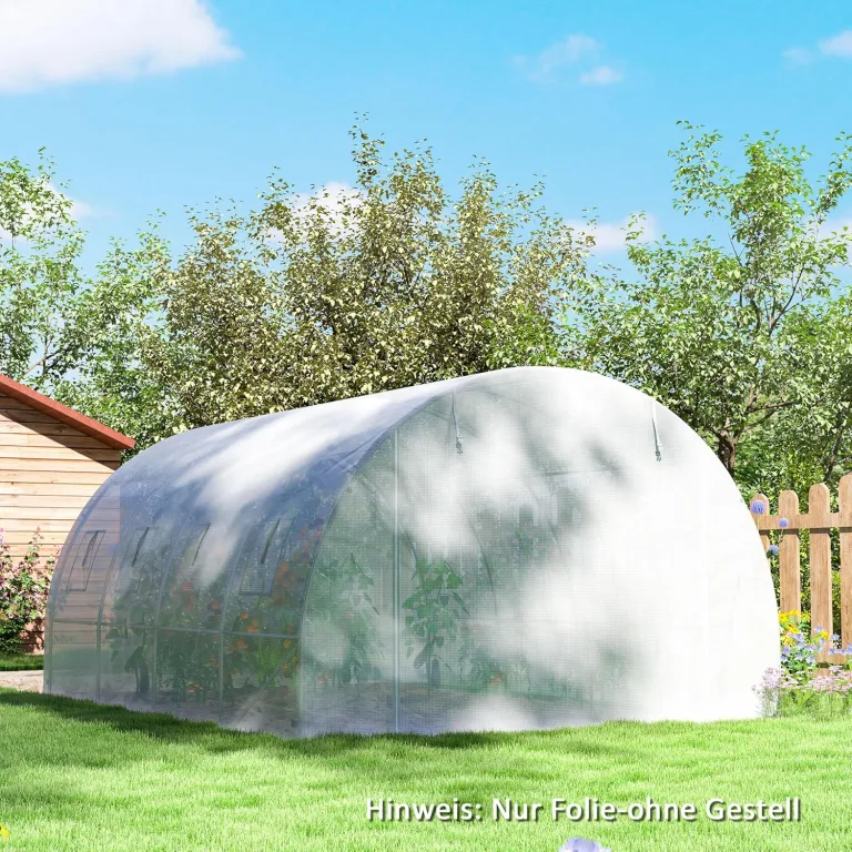 Outsunny Gewächshausfolie 3 x 4 m, wasserdicht Polyethylenfolie mit Rolltür, 8 Fenster, UV Schutz, Reißfest Gartenfolie Abdeckplane für Folientunnel Gartenarbeit, Tunnelfolie für Außenbereich Grün – Bild 6