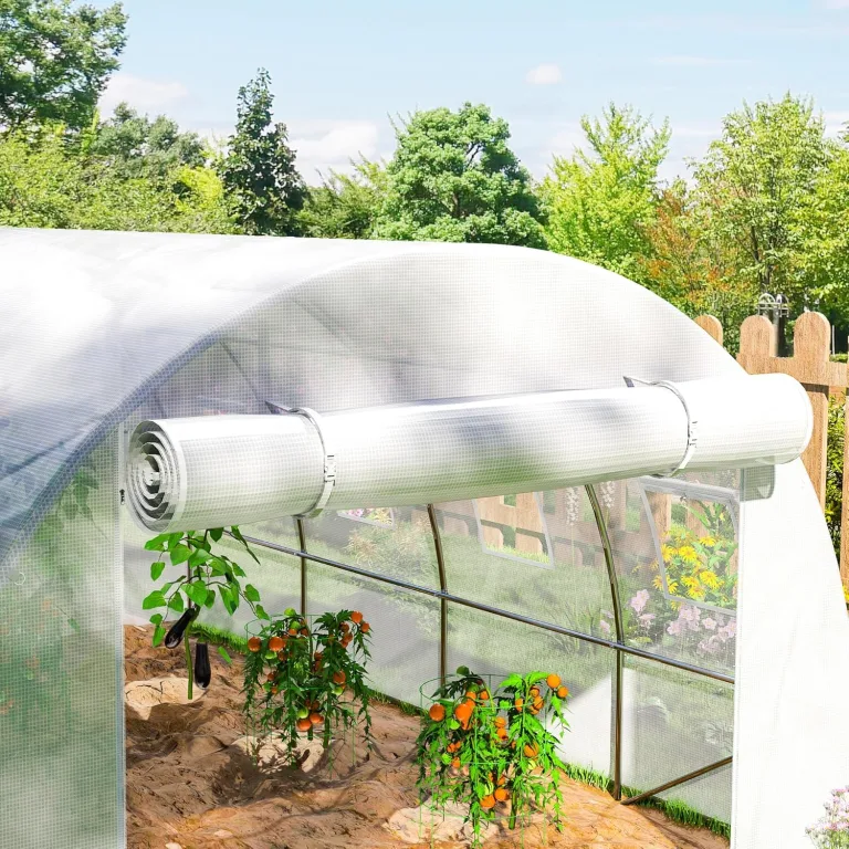 Outsunny Gewächshausfolie 3 x 4 m, wasserdicht Polyethylenfolie mit Rolltür, 8 Fenster, UV Schutz, Reißfest Gartenfolie Abdeckplane für Folientunnel Gartenarbeit, Tunnelfolie für Außenbereich Grün – Bild 9