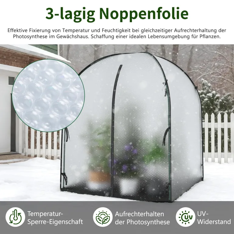 SUNYRISY Gewächshaus Tomatengewächshaus Foliengewächshaus für Balkon Outdoor, 3-lagige Blasenfilm Winterfest, UV-Beständig, mit Wasserdicht Bodenmatte, 150 x 150 x 190 cm – Bild 2