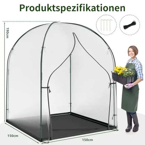 SUNYRISY Gewächshaus Tomatengewächshaus Foliengewächshaus für Balkon Outdoor, 3-lagige Blasenfilm Winterfest, UV-Beständig, mit Wasserdicht Bodenmatte, 150 x 150 x 190 cm – Bild 10