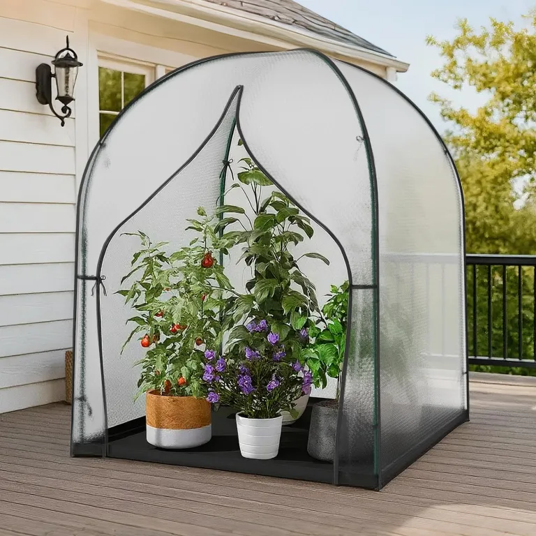 SUNYRISY Gewächshaus Tomatengewächshaus Foliengewächshaus für Balkon Outdoor, 3-lagige Blasenfilm Winterfest, UV-Beständig, mit Wasserdicht Bodenmatte, 150 x 150 x 190 cm – Bild 1