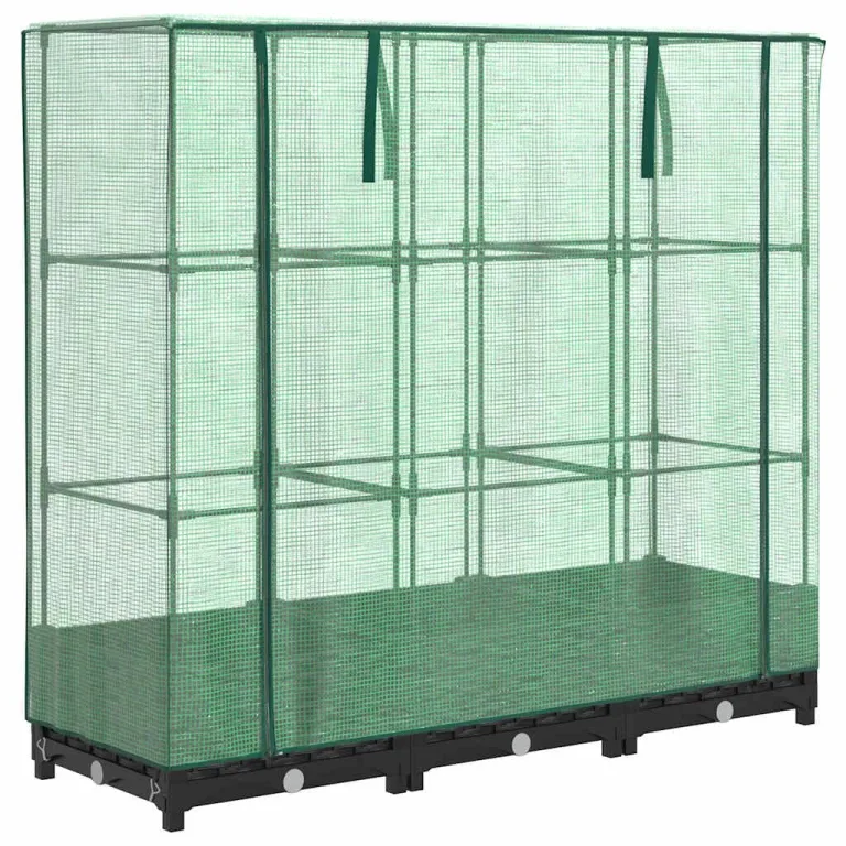 Hochbeet mit Gewächshausabdeckung 120 x 40 x 123 cm Schwarz Rattan-Look Robustes PP und Eisenrahmen für mehr Komfort im Garten Balkon und Terrasse – Bild 2