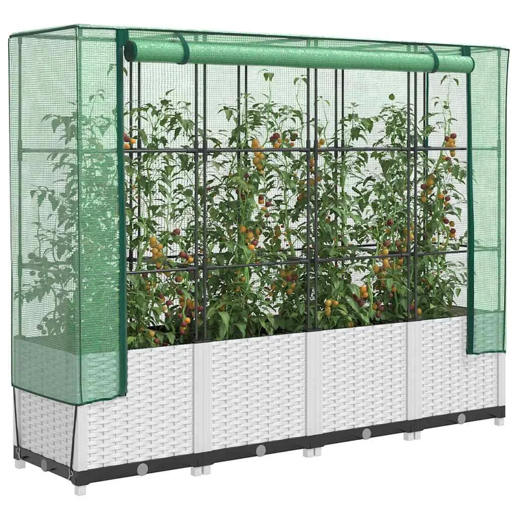 Hochbeet mit Gewächshaus Rattanoptik 160x40x138 cm PP-Eisen für Balkon Garten Terrasse Kräuter Gemüse platzsparend - Bild 1