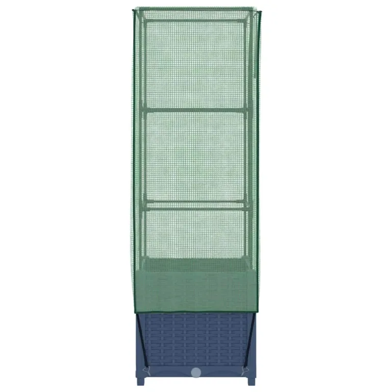 Hochbeet mit Gewächshaus 40x40x139 cm, Rattan-Optik Blaugrau, Eisenrahmen, PE-Aufsatz, für Balkon & Garten – Bild 5