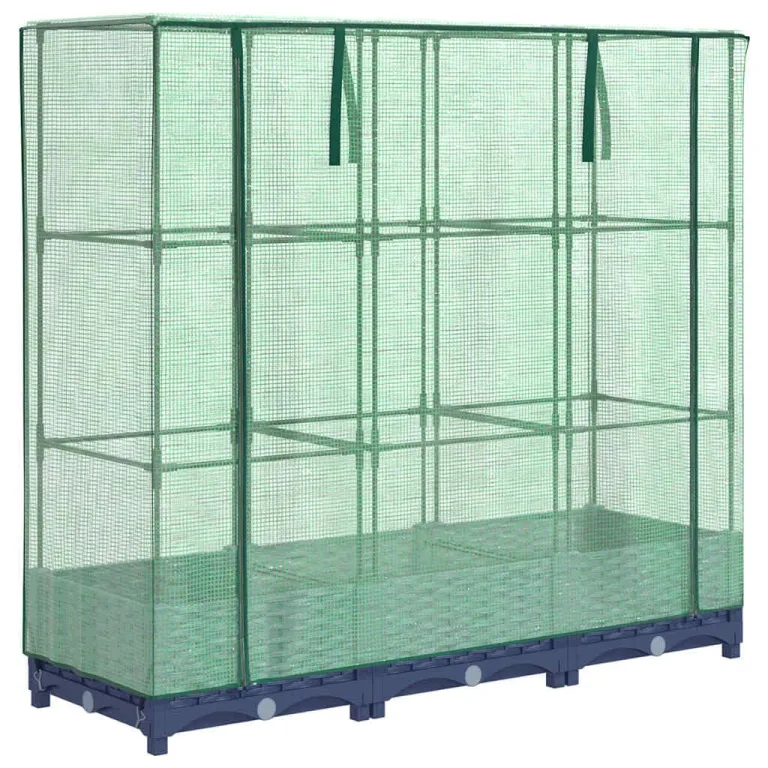 Hochbeet mit Gewächshausabdeckung 120Ã—40Ã—123 cm grau Rattanoptik stabil Eisenrohr PP für Balkon Garten Terrasse Kräuter Gemüse Blumen – Bild 2