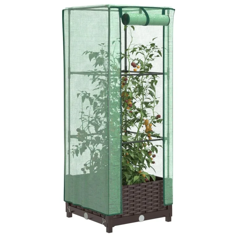 Hochbeet mit Gewächshausabdeckung 120Ã—40Ã—123 cm grau Rattanoptik stabil Eisenrohr PP für Balkon Garten Terrasse Kräuter Gemüse Blumen – Bild 10