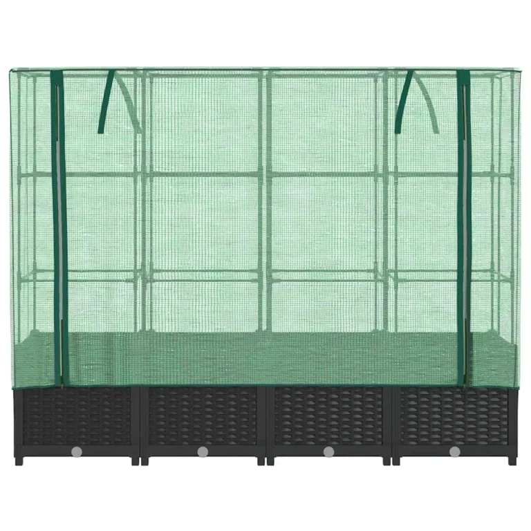 Hochbeet mit Gewächshausabdeckung 160x40x138 cm Schwarz Rattanoptik, Stabiler Eisenrahmen, wasserabweisendes PE Dach, ReiÃŸverschlusslüftung, platzsparend für Balkon Terrasse Garten – Bild 4