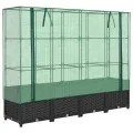Hochbeet mit Gewächshausabdeckung 160x40x138 cm Schwarz Rattanoptik, Stabiler Eisenrahmen, wasserabweisendes PE Dach, ReiÃŸverschlusslüftung, platzsparend für Balkon Terrasse Garten - Thumbnail 2