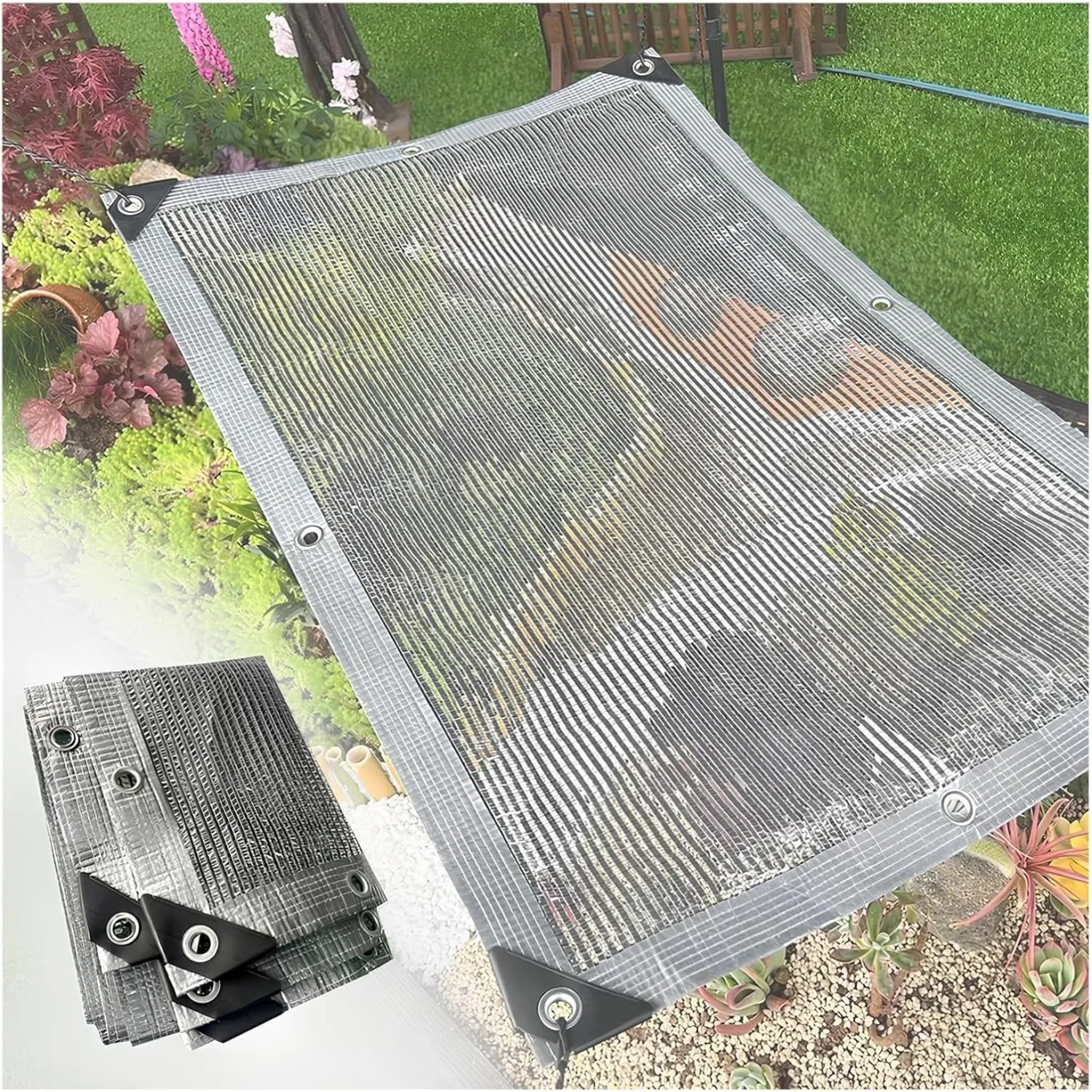 Aluminium-Schattentuch, UV-beständiges, reflektierendes Gewebe, 55 % Wärmedämmung, ideal für Fenster, Balkone, Outdoor, Gewächshäuser, Sukkulenten (3,0 x 11,0 m/9,8 x 36 Fuß) - Bild 1