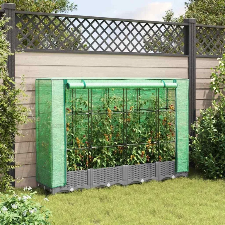 Balkon Hochbeet, Pflanzkübel, Stabil Hochbeete, Pflanzbeet, Hochbeet mit Gewächshaus Aufsatz Rattan Optik 160x40x123 cm Für Terrasse, Gartencenter, Dachgarten, Einfache Montage – Bild 4