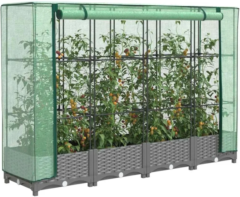 Balkon Hochbeet, Pflanzkübel, Stabil Hochbeete, Pflanzbeet, Hochbeet mit Gewächshaus Aufsatz Rattan Optik 160x40x123 cm Für Terrasse, Gartencenter, Dachgarten, Einfache Montage – Bild 2
