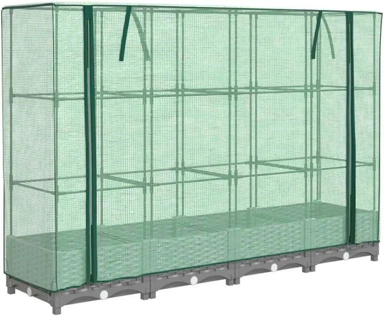 Balkon Hochbeet, Pflanzkübel, Stabil Hochbeete, Pflanzbeet, Hochbeet mit Gewächshaus Aufsatz Rattan Optik 160x40x123 cm Für Terrasse, Gartencenter, Dachgarten, Einfache Montage – Bild 3