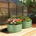 Rundes Hochbeet aus Metall, 2er Set, 60 x 60 x 30 cm, mit Pflanzvlies, Pflanzbeet für Blumen, Kräuter und Gemüse, für Balkon, Terrasse und Garten（Salbeigrün - Thumbnail 7