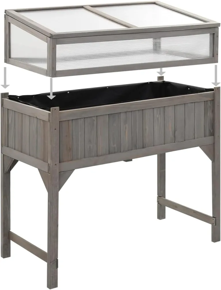 Hochbeet mit Gewächshaus | Holz | Grau | 110x54x120 cm | Garten- und Terrassenverzierung Blumenbeete, Blumenkästen Model316472 – Bild 5