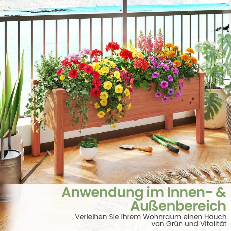 COSTWAY Hochbeet aus Holz, Pflanzbeet für Kinder, 120x43,5x51cm, Pflanztrog belastbar bis 100 kg, Blumenkübel mit Ablauflöchern, Kräuterbeet rechteckig, Anzuchtbeet Garten Terrasse Balkon, Orange – Bild 8