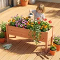 COSTWAY Hochbeet aus Holz, Pflanzbeet für Kinder, 120x43,5x51cm, Pflanztrog belastbar bis 100 kg, Blumenkübel mit Ablauflöchern, Kräuterbeet rechteckig, Anzuchtbeet Garten Terrasse Balkon, Orange - Thumbnail 7