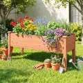COSTWAY Hochbeet aus Holz, Pflanzbeet für Kinder, 120x43,5x51cm, Pflanztrog belastbar bis 100 kg, Blumenkübel mit Ablauflöchern, Kräuterbeet rechteckig, Anzuchtbeet Garten Terrasse Balkon, Orange - Thumbnail 9