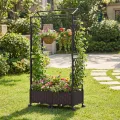 COSTWAY Blumenkasten mit Rankgitter & hängendem Dach, 163 cm, 2 in 1 Rosenbogen mit 2 Pflanzkästen, Gartenbogen auf Rollen, Metall & PP-Rattan, Rankkasten mit Spalier, für Kletterpflanzen (Braun) - Thumbnail 9