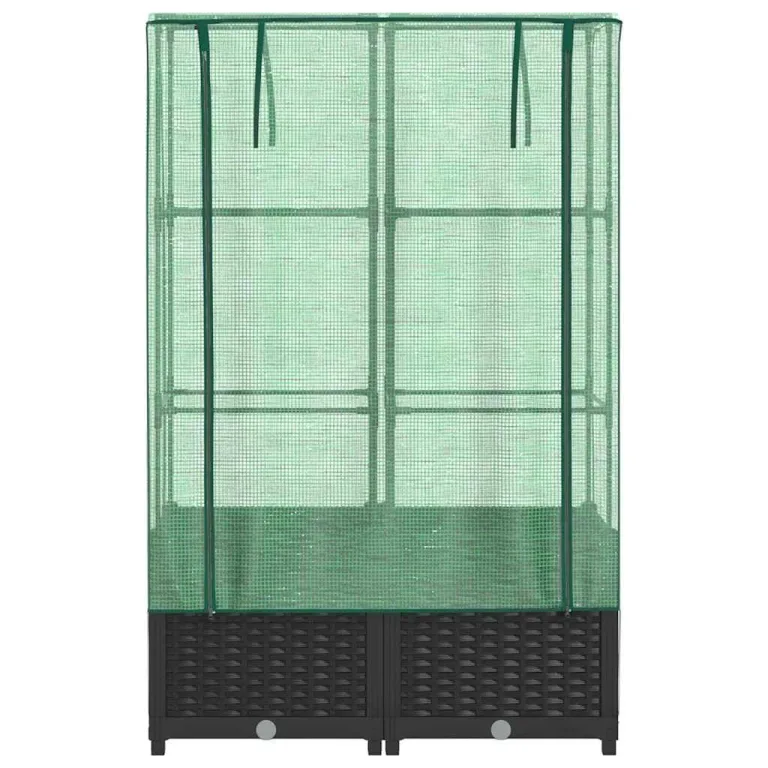 Hochbeet Gewächshaus 80x40x138 cm Schwarz Rattanoptik, Raised Garden Box mit Eisenrohr PE-Schutzplane Tomatenhaus Balkon Terrasse Garten – Bild 4