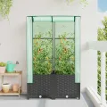 Hochbeet Gewächshaus 80x40x138 cm Schwarz Rattanoptik, Raised Garden Box mit Eisenrohr PE-Schutzplane Tomatenhaus Balkon Terrasse Garten - Thumbnail 3