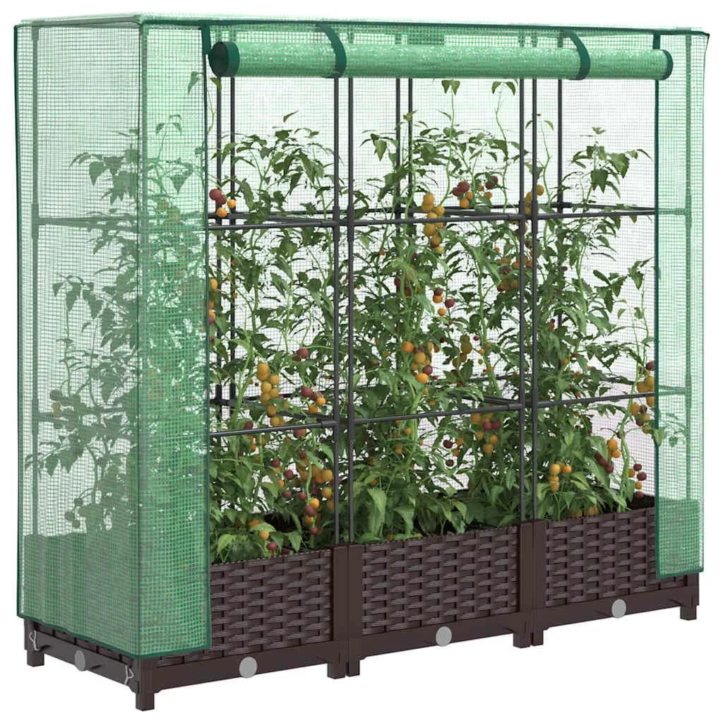 Hochbeet m. Gewächshausaufsatz 120x40x123 cm, Rattan-Optik Braun, Eisenrahmen, wetterfestes PP-Beet & PE-Haube, Belüftung, Balkon Terrasse - Bild 1