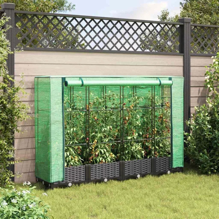 Hochbeet 160x40x123 cm Schwarz mit Gewächshausabdeckung Rattanoptik, Eisenrohrrahmen & ReiÃŸverschlussbelüftung, pflanzenfreundliches Raised Garden Bed für Garten, Terrasse und Balkon – Bild 3