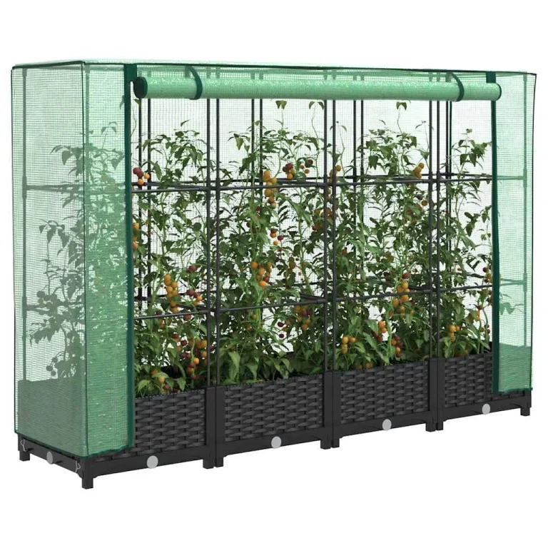 Hochbeet 160x40x123 cm Schwarz mit Gewächshausabdeckung Rattanoptik, Eisenrohrrahmen & ReiÃŸverschlussbelüftung, pflanzenfreundliches Raised Garden Bed für Garten, Terrasse und Balkon – Bild 1