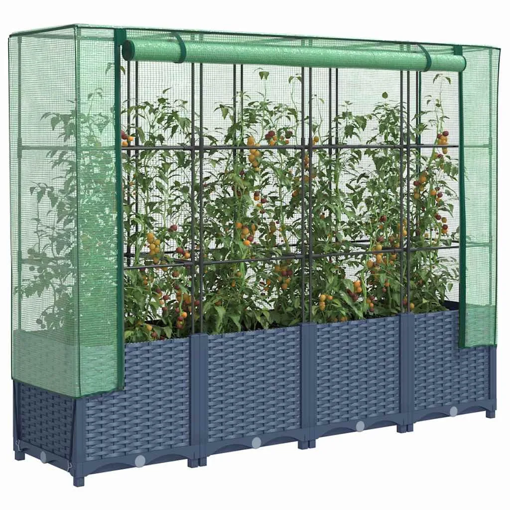 Hochbeet mit Gewächshaus 160x40x138 cm Rattanoptik, Raised Garden Bed aus PP & Eisenrohr, platzsparendes Pflanzgefäß für Balkon, Terrasse und Garten, modernes Kräuter- & Blumenbeet - Bild 1