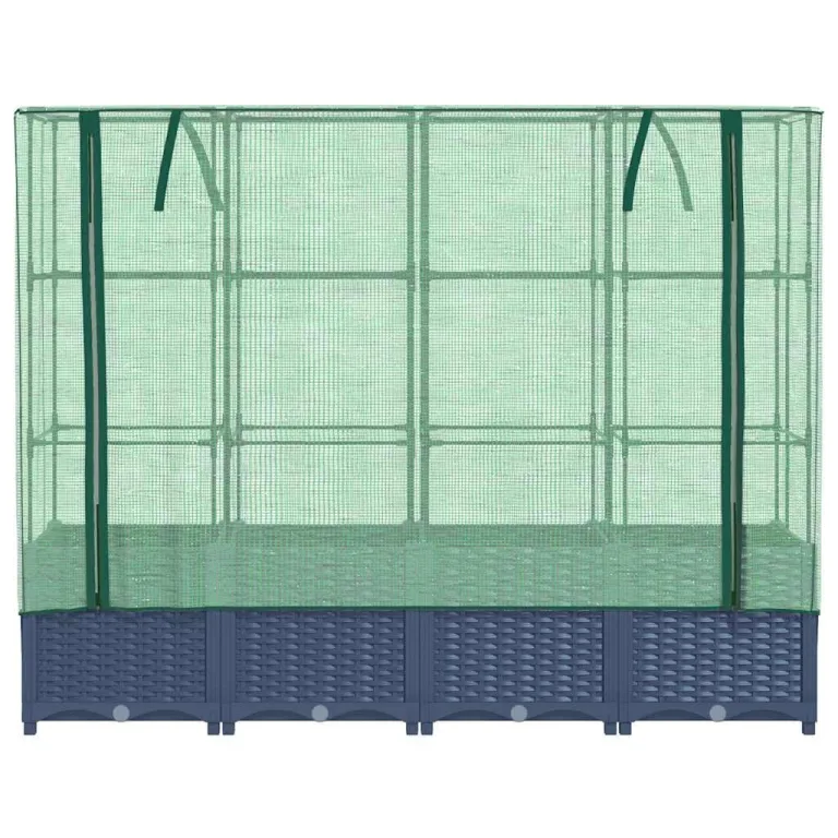 Hochbeet mit Gewächshaus 160x40x138 cm Rattanoptik, Raised Garden Bed aus PP & Eisenrohr, platzsparendes PflanzgefäÃŸ für Balkon, Terrasse und Garten, modernes Kräuter- & Blumenbeet – Bild 4