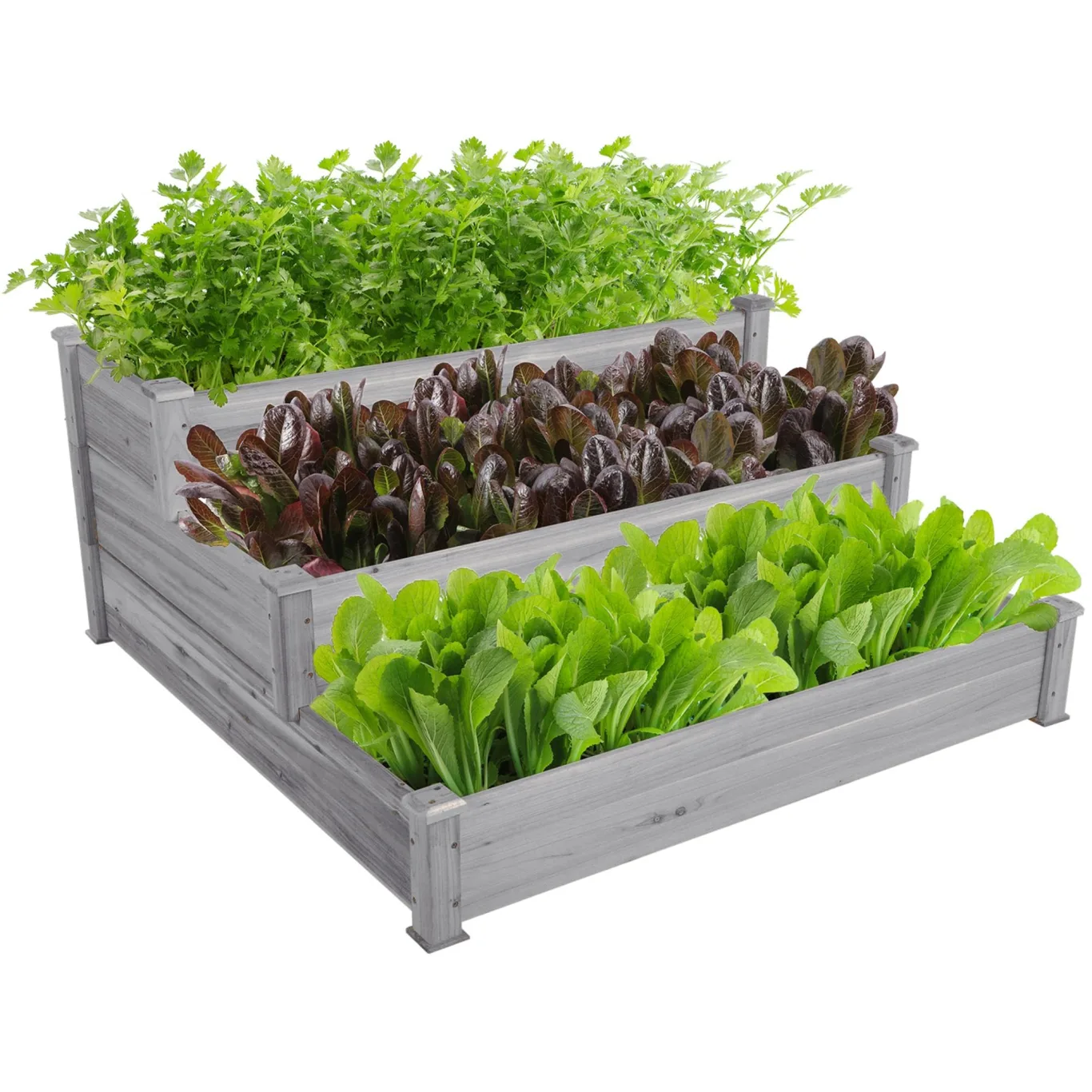 Yaheetech 3 Stufiges Hochbeet Holz Balkon Garten Kräuterbeet Frühbeet Gartenbeet Pflanzenbeet Stufenbeet Blumentreppe stapelbar 120 x 120 x 56cm Grau - Bild 1