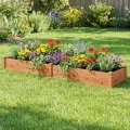 COSTWAY Hochbeet Gartenbeet Holz, 240 x 60 x 25 cm, Pflanzkasten für Gemüse, Blumen, Kräuter, Früchte, Blumenkasten Blumenbeet Kräuterbeet Pflanzbeet, für Hinterhof, Garten, Rasen (Orange) - Thumbnail 8