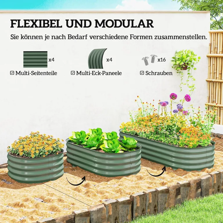 Outsunny Hochbeet Metall, Pflanzkasten, Gemüsebeet, DIY Blumenkasten mit offenem Boden, Kräuterbeet für Garten, Balkon, Grün 150 x 62 x 30 cm – Bild 3