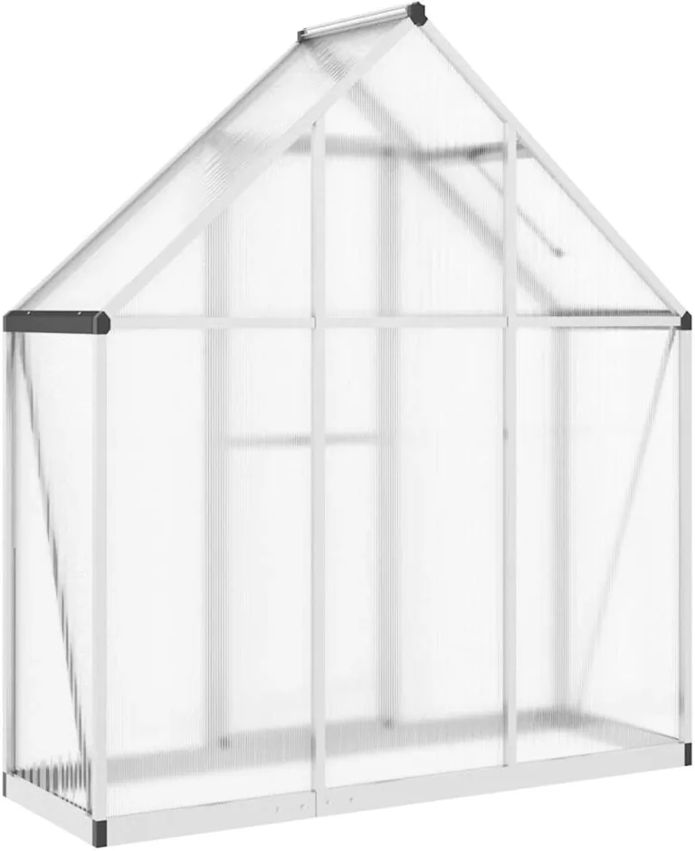 Gecheer Gewächshaus Aluminium Silbern 169x58x195cm UV-beständige Polycarbonatplatten Lüftungsfenster Flügeltür Fundamentrahmen für Hobby-Gartenbau – Bild 5