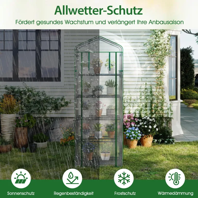 RELAX4LIFE Mini Gewächshaus, Foliengewächshaus mit 5 Regalen & Rolltür & Metallrahmen, Überwinterungszelt für Pflanzen, Tomatengewächshaus Winterfest für Garten, Terrasse, Balkon, 69 x 48 x 190 cm – Bild 2
