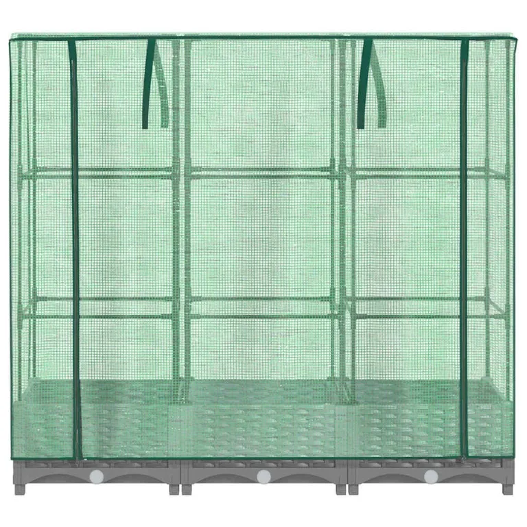 Hochbeet mit Gewächshaus-Aufsatz in Rattan-Optik, 120x40x123 cm, Hellgrau, für Garten, Balkon, Gemüse, Kräuter und Blumen – Bild 4