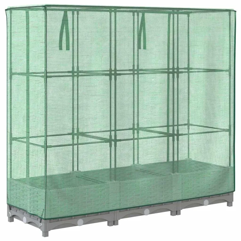 Hochbeet mit Gewächshaus-Aufsatz in Rattan-Optik, 120x40x123 cm, Hellgrau, für Garten, Balkon, Gemüse, Kräuter und Blumen – Bild 6