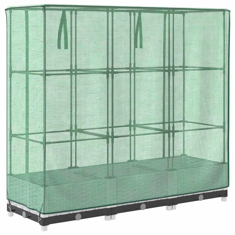 Hochbeet mit Gewächshaus-Aufsatz, Rattan-Optik, 120x40x123 cm, Polypropylen, für Garten, Terrasse und Balkon, weiß – Bild 6