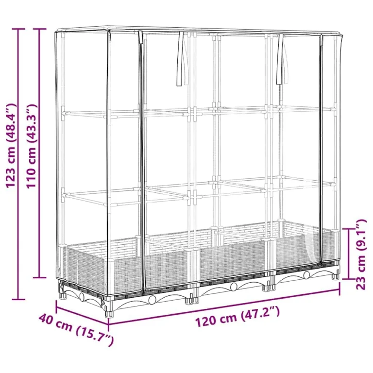 Hochbeet mit Gewächshaus-Aufsatz, Rattan-Optik, 120x40x123 cm, Polypropylen, für Garten, Terrasse und Balkon, weiß – Bild 9