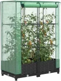 Hochbeet mit Gewächshaus-Aufsatz, Rattan-Optik Schwarz, 80x40x123 cm, Stabiler Eisenrahmen, Pflanzkasten für Garten & Balkon, Frühbeet mit PE-Abdeckung für optimales Wachstum - Thumbnail 2