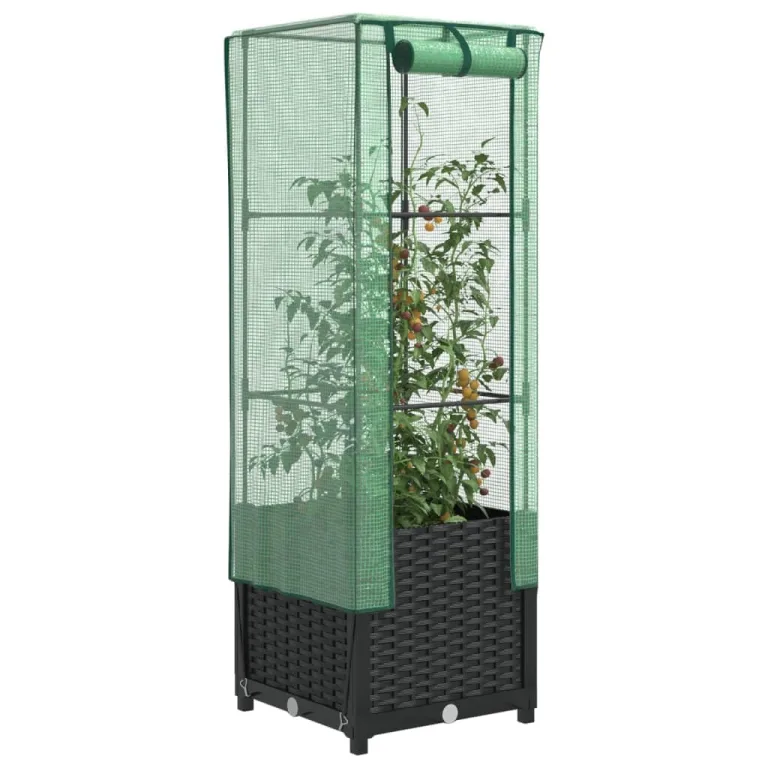 Hochbeet mit Gewächshaus-Aufsatz in Rattan-Optik, 40x40x139 cm, Stabiler Eisenrahmen für Pflanzen, Gemüse und Kräuter, ideal für Garten und Balkon – Bild 1