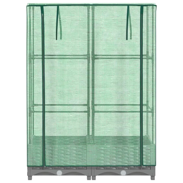 Hochbeet mit Gewächshaus-Aufsatz, Rattan-Optik Hellgrau, 80x40x123 cm, Stabiler Eisenrahmen für Pflanzen, Gemüse, Kräuter und Blumen im Garten – Bild 4