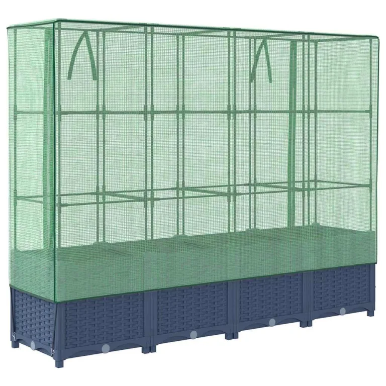 Hochbeet Rattanoptik Blaugrau, 160x40x138 cm, mit Eisenrohrrahmen und wasserfester PE-Gewächshausabdeckung, für Garten, Terrasse, Balkon, schützt Pflanzen, Gemüse, Kräuter – Bild 6